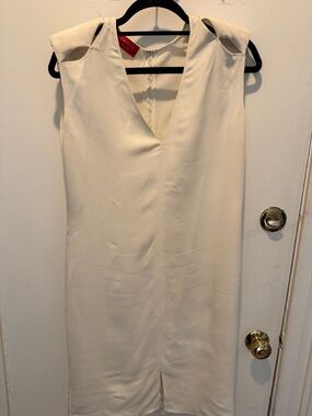 Lanvin Cream V-Neck Shift Dress with Shoulder Detail